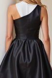Robe de cocktail courte en satin A Line noir et blanc