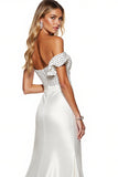 Robe formelle blanche sirène à épaules dénudées avec fente