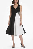 Chic Noir et Blanc Robe De Cocktail Midi Trapèze