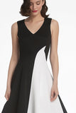 Chic Noir et Blanc Robe De Cocktail Midi Trapèze
