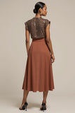 Robe de travail midi brune scintillante avec perles