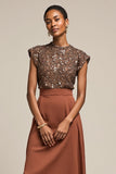Robe de travail midi brune scintillante avec perles