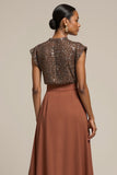 Robe de travail midi brune scintillante avec perles