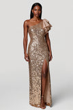 Robe longue de vacances à paillettes et fourreau champagne scintillant