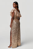 Robe longue de vacances à paillettes et fourreau champagne scintillant