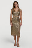 Robe de vacances moulante scintillante à paillettes dorées avec ceinture