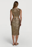 Robe de vacances moulante scintillante à paillettes dorées avec ceinture