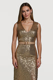 Robe de vacances moulante scintillante à paillettes dorées avec ceinture