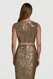 Robe de vacances moulante scintillante à paillettes dorées avec ceinture