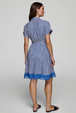 Robe de travail midi en mousseline de soie à rayures bleues avec manches
