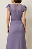 Mousseline de soie violette grise Une ligne Robe semi-formelle avec ceinture