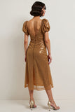 Robe de vacances midi en dentelle brune scintillante à manches