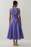 Satin violet une ligne thé longueur robe semi-formelle avec fleur 3D