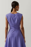Satin violet une ligne thé longueur robe semi-formelle avec fleur 3D