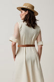 Abricot Une Ligne Dentillon Midi Robe de Travail Midi avec Ceinture