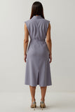 Robe de travail à revers en satin violet gris avec fente