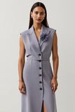 Robe de travail à revers en satin violet gris avec fente