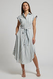 Robe de travail à rayures bleu clair avec poche