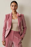Gris Rose 2 Pièce Cranté Revers Femmes Costumes avec Fleur 3D