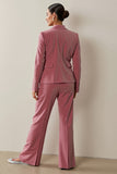 Gris Rose 2 Pièce Cranté Revers Femmes Costumes avec Fleur 3D