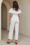 Blanc Col Rond Long Femmes Combinaisons avec Dentelle