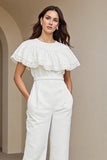 Blanc Col Rond Long Femmes Combinaisons avec Dentelle