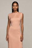 Robe longue formelle en satin fourreau Blush avec fente