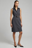 Robe de travail mi-longue moulante gris foncé avec ceinture