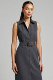 Robe de travail mi-longue moulante gris foncé avec ceinture