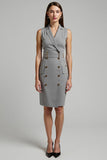 Robe de travail midi à double boutonnage en satin gris avec ceinture