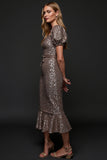 Robe de vacances moulante à paillettes gris foncé scintillante avec volants