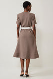 Simple A Line Robe de Travail Midi Grise Avec Ceinture