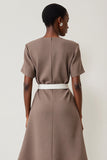 Simple A Line Robe de Travail Midi Grise Avec Ceinture