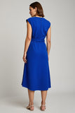 Robe de travail en ligne bleu royal à col en V avec nœud papillon