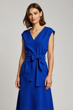 Robe de travail en ligne bleu royal à col en V avec nœud papillon