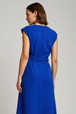Robe de travail en ligne bleu royal à col en V avec nœud papillon