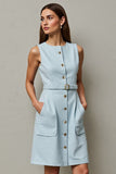 Robe de travail midi à ceinture trapèze bleu clair