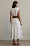 Robe de travail blanche à col en V avec ceinture