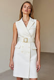 Robe de travail blanche à revers crantés avec ceinture