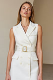 Robe de travail blanche à revers crantés avec ceinture
