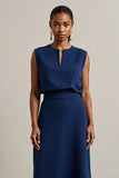 Robe de travail maxi col rond fourreau bleu marine
