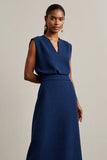 Robe de travail maxi col rond fourreau bleu marine