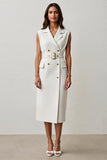 Robe de travail midi blanche à revers crantés avec ceinture