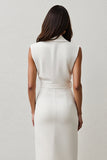 Robe de travail midi blanche à revers crantés avec ceinture