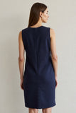 Robe de travail courte moulante à col rond bleu marine