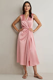 Robe Maix en satin rose à col en V avec drapé