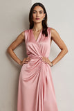 Robe Maix en satin rose à col en V avec drapé
