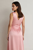 Robe Maix en satin rose à col en V avec drapé