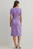 Robe de travail midi à manches courtes à col rond violet