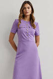 Robe de travail midi à manches courtes à col rond violet